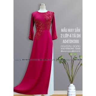 Áo Dài 2 Lớp 4 Tà Kết Ren Cườm Pha Lê AD4TDH366